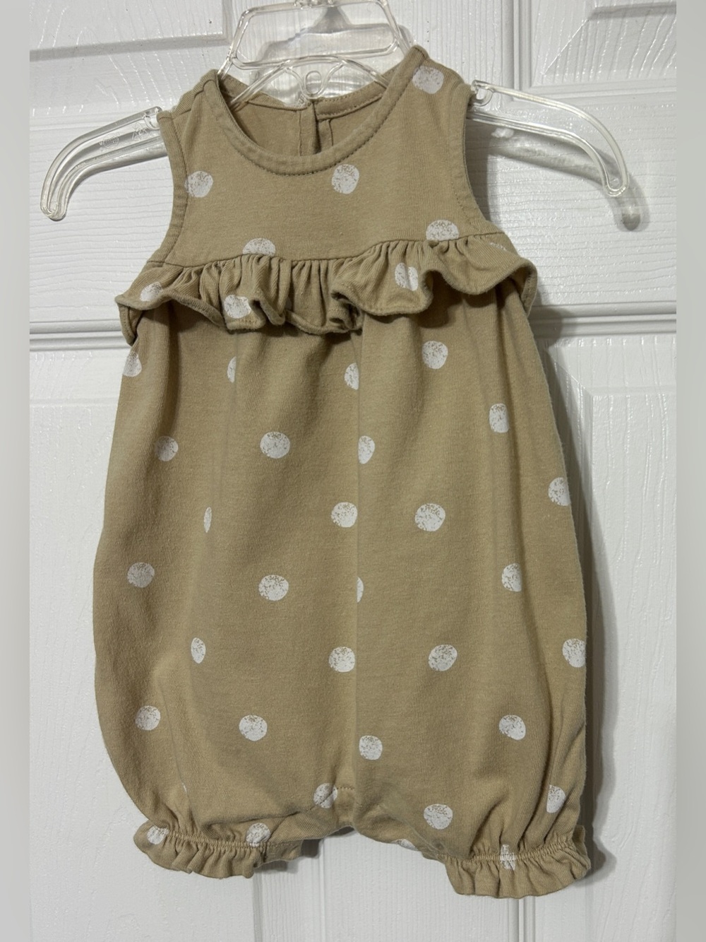 Baby Gap Girl Organic Cotton Bubble One Piece Tan White Polka Dots 3-6 Months